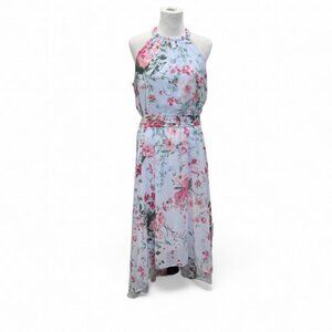 Inc International Concepts Floral Halter Dress Blue Pink Maxi Size 14 Large